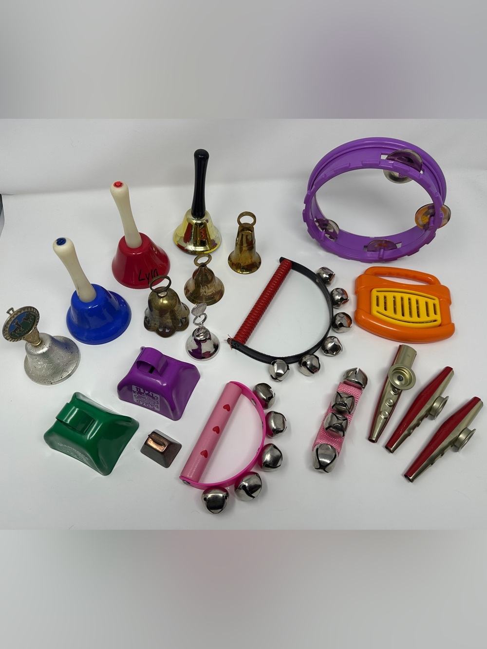 Assorted Kids Handbells, tambourine and Percussion instruments 19 piece Set